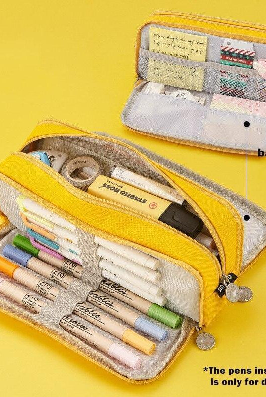 Home Essentials Angoo Pencil Case Dual Side Canvas Pouch Stationery Travel Bag