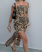 Women's animal print off-shoulder and bodycon dress for summer outings