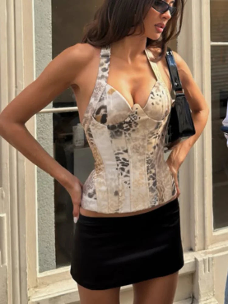 Women's animal print cheetah corset top, stylish for summer outings