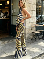 Women's striped jumpsuit, casual wear, soft fabric, stylish design