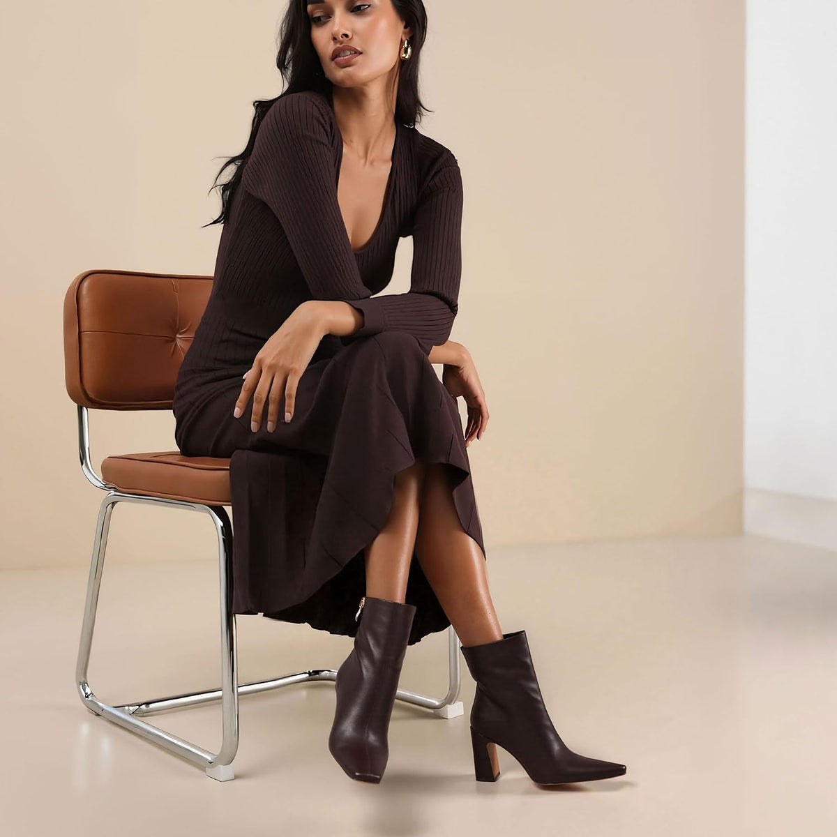 Ankle Boots for Women Square Toe Chunky Heeled Booties – side profile