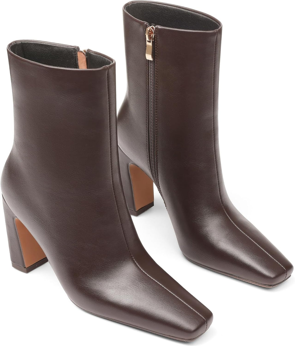 Ankle Boots for Women Square Toe Chunky Heeled Booties – back view