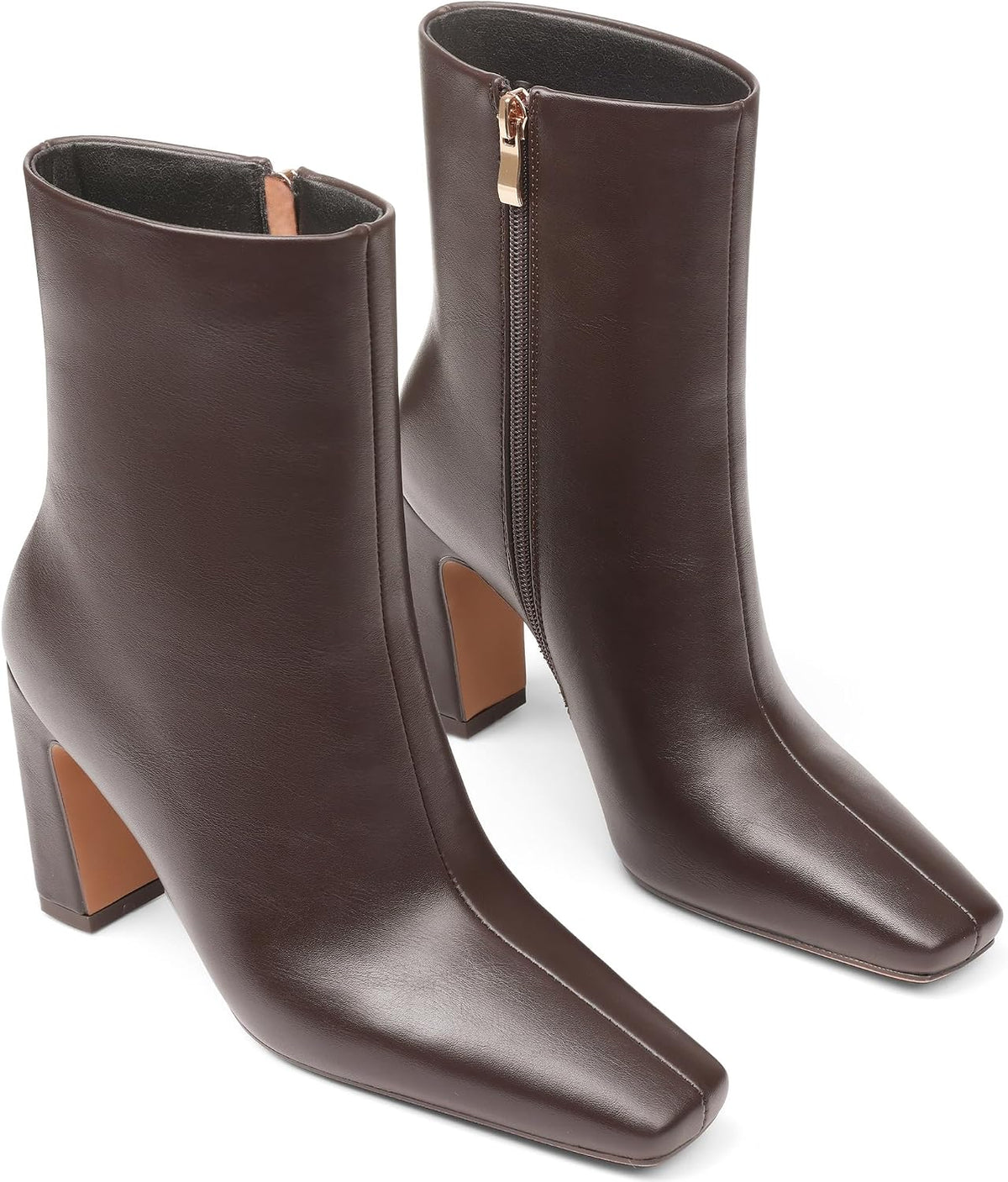 Ankle Boots for Women Square Toe Chunky Heeled Booties – back view