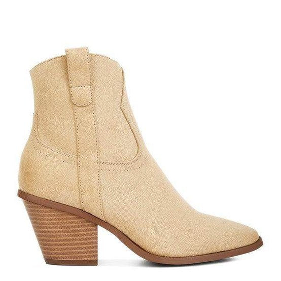 Rag Company ankle length western boots in beige with a stacked heel for stylish comfort