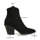 Rag Company Black Ankle Length Western Boots with Stacked Block Heel and Lightly Cushioned Insole