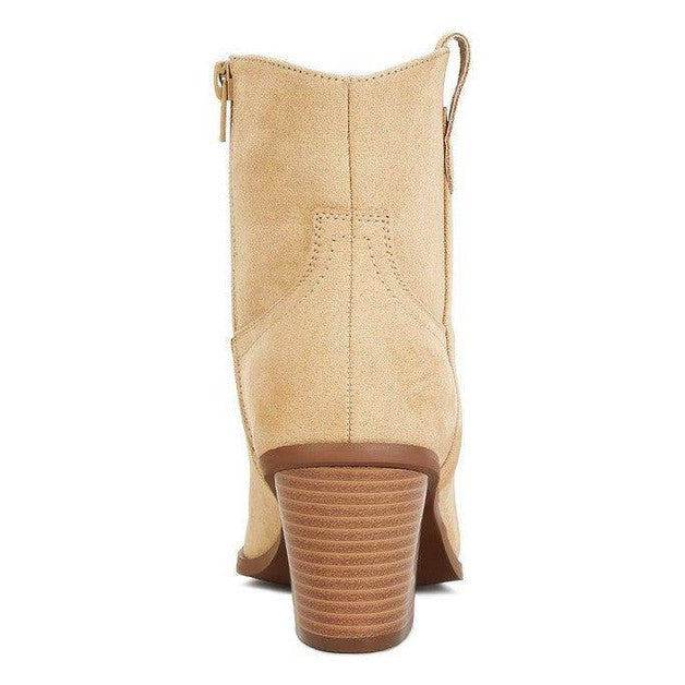 Rag Company ankle length western boots in light tan with a stylish stacked heel