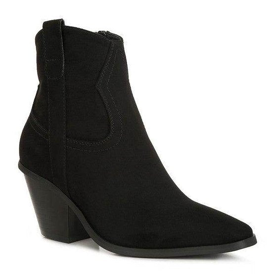 Rag Company Black Ankle Length Western Boots with Pointed Toe and Heeled Design