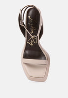 Elegant London Rag ankle strap kitten heel sandals in nude with a square toe design