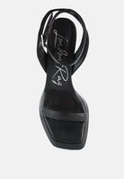 London Rag International ankle strap kitten heel sandals in black with a chic square toe design