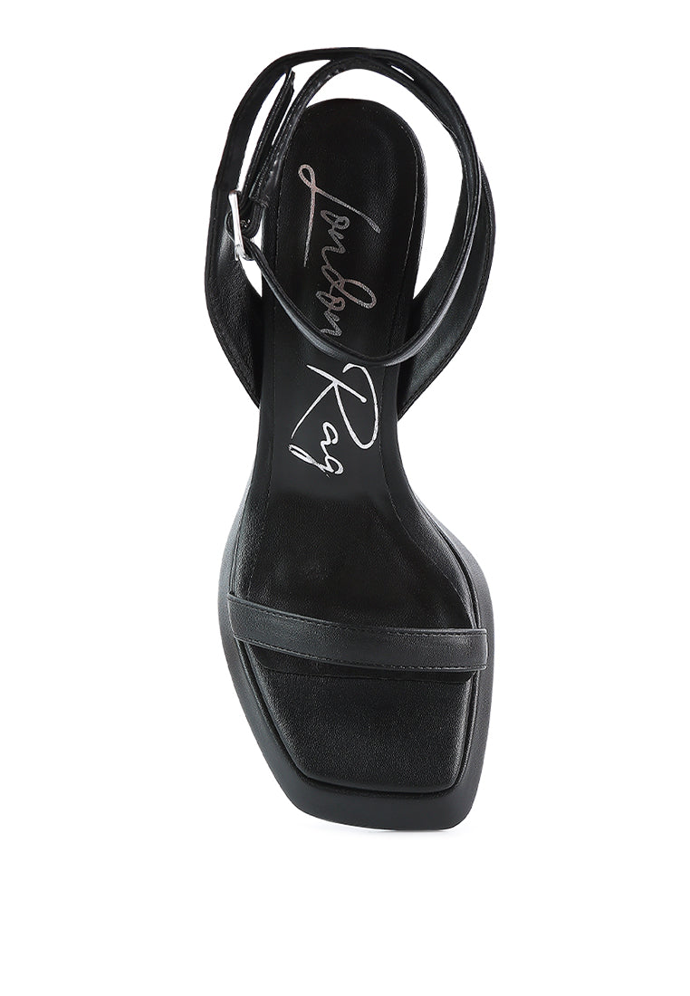 London Rag ankle strap kitten heel sandals in black with sleek design and adjustable buckle