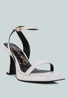 London Rag International ankle strap kitten heel sandals in white with a stylish square toe design