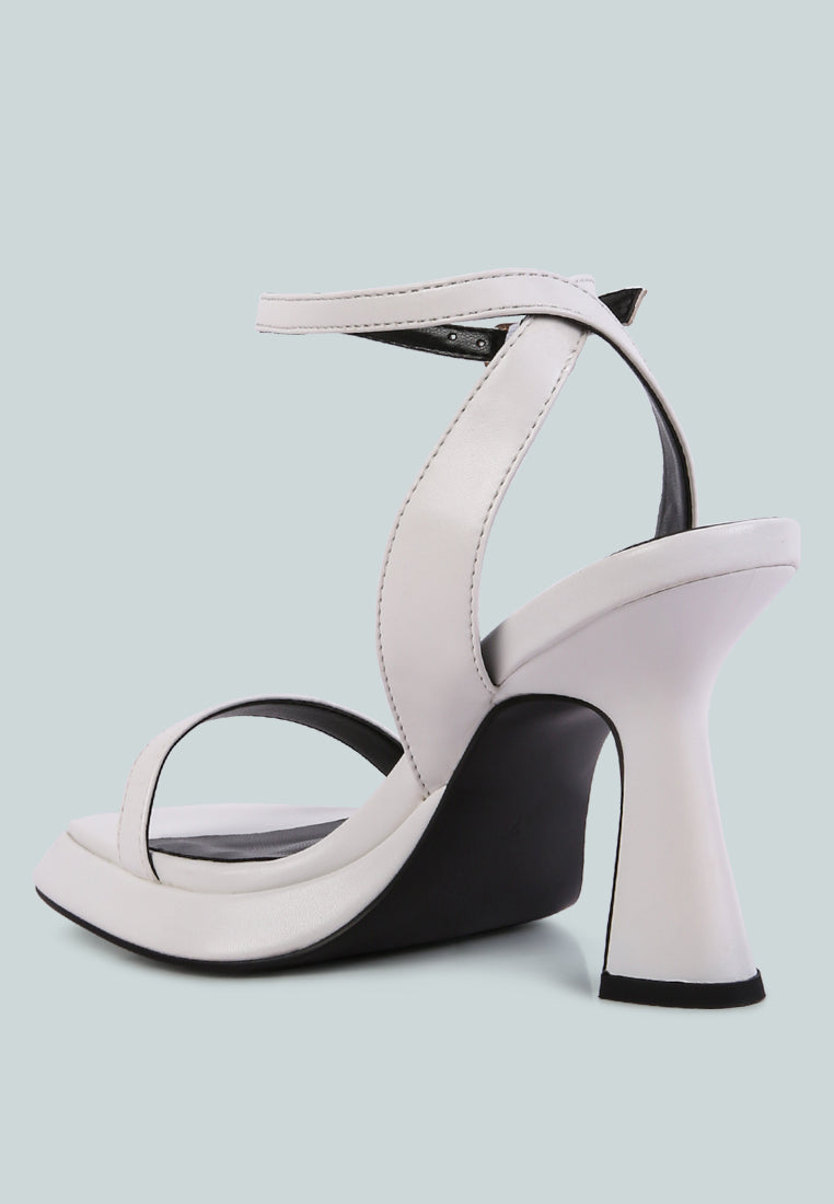 London Rag International ankle strap kitten heel sandals in white with a stylish black heel design