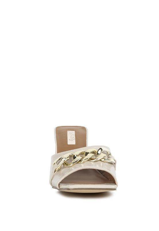 Rag Company women's ankle strap sandals mid heel in gold and cream