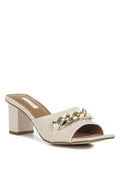 Rag Company ankle strap sandals mid heel in beige with decorative chain