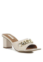 Rag Company ankle strap sandals mid heel in beige with decorative chain