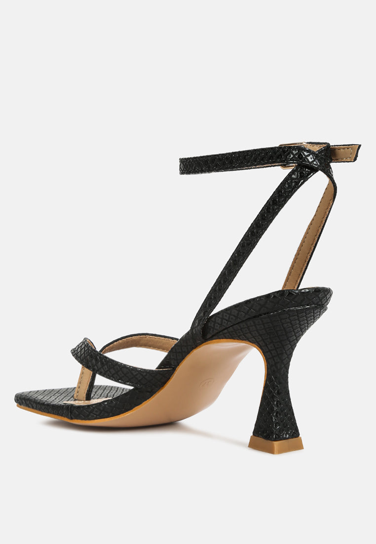 London Rag International ankle strap spool heel sandals in black with a textured finish for stylish comfort