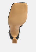 London Rag International ankle strap spool heel sandals with a stylish textured sole for modern elegance