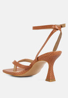 London Rag International ankle strap spool heel sandals in a trendy brown design with textured finish