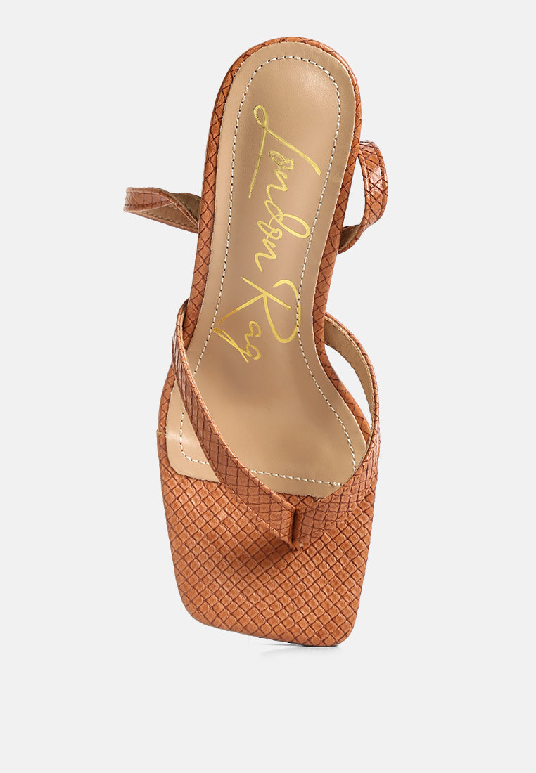 London Rag ankle strap spool heel sandals in brown with a stylish woven texture for a chic look