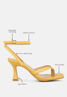 London Rag International ankle strap spool heel sandals in yellow with faux leather and embossed texture