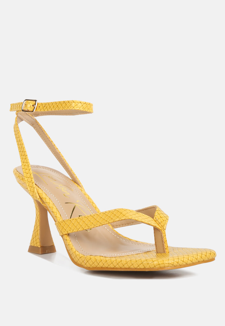 Stylish yellow ankle strap spool heel sandals from London Rag International for a chic look