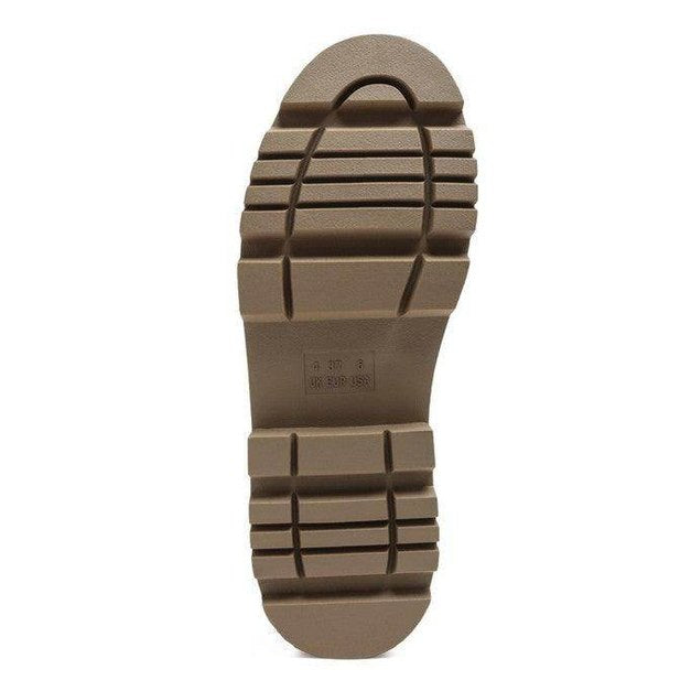 Sole view of Rag Company ankle tramper boots for travel featuring durable, textured traction