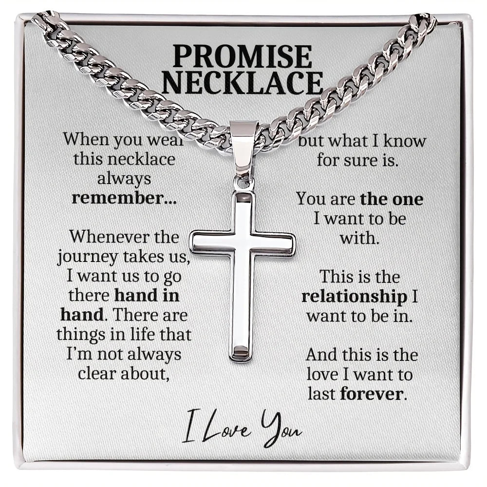 Silver promise necklace with cross pendant, perfect anniversary gift for boyfriend necklace