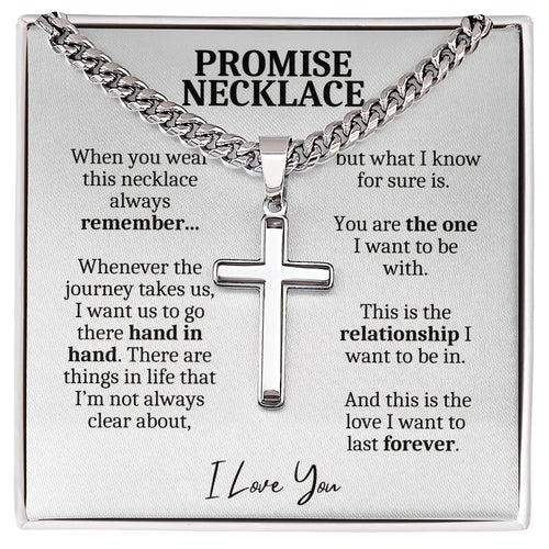 Silver promise necklace with cross pendant, perfect anniversary gift for boyfriend necklace