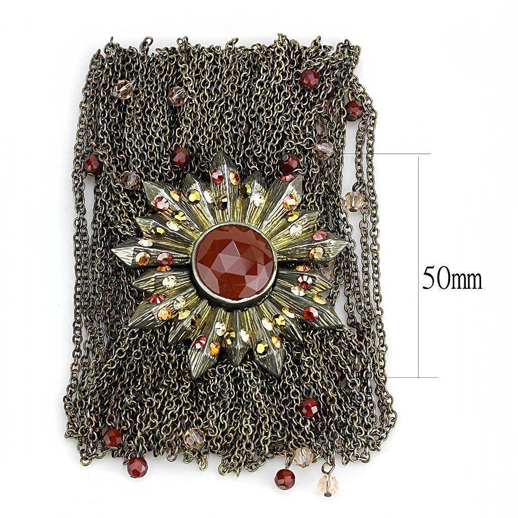 Antique copper brass bracelet for women featuring a decorative centerpiece and chain design