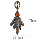 Vintage style antique copper brass earrings with colorful gemstones and a unique feather design
