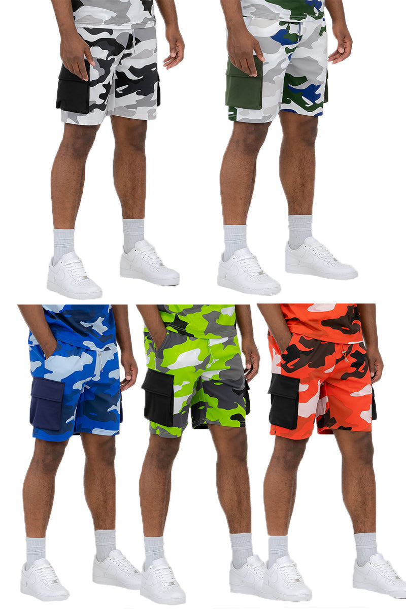 Full Camo Digital Print Cargo Shorts with Toggle