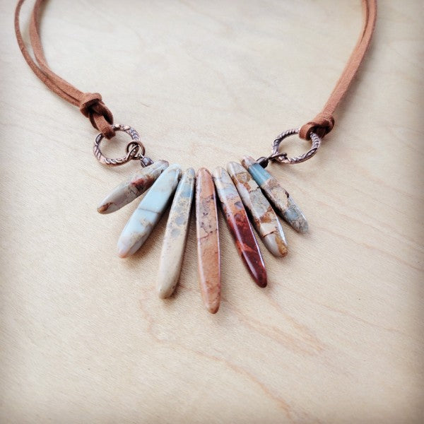 Aqua Terra leather necklace featuring natural stone pendant in earthy tones on a leather cord