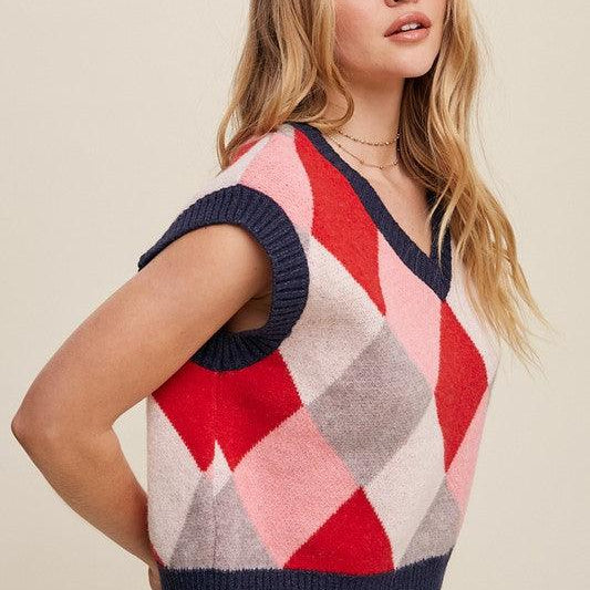 Women's Sweaters Argyle Cropped Sweater Vest