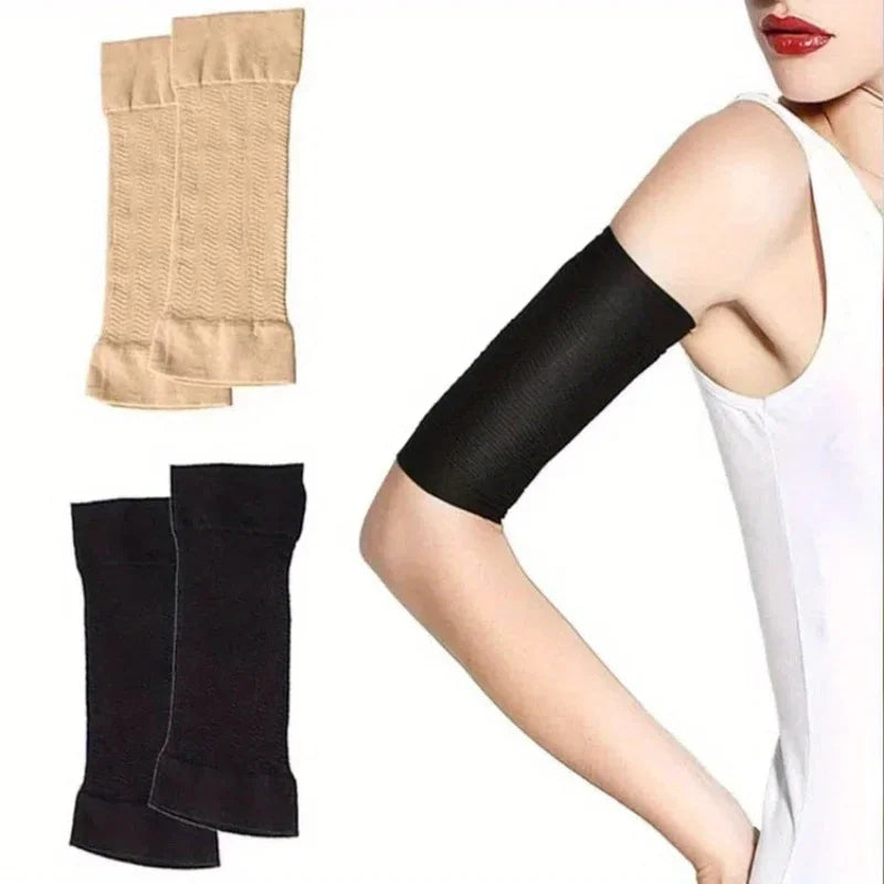 Arm slimming sleeves for women in black and beige, lightweight fabric for comfort