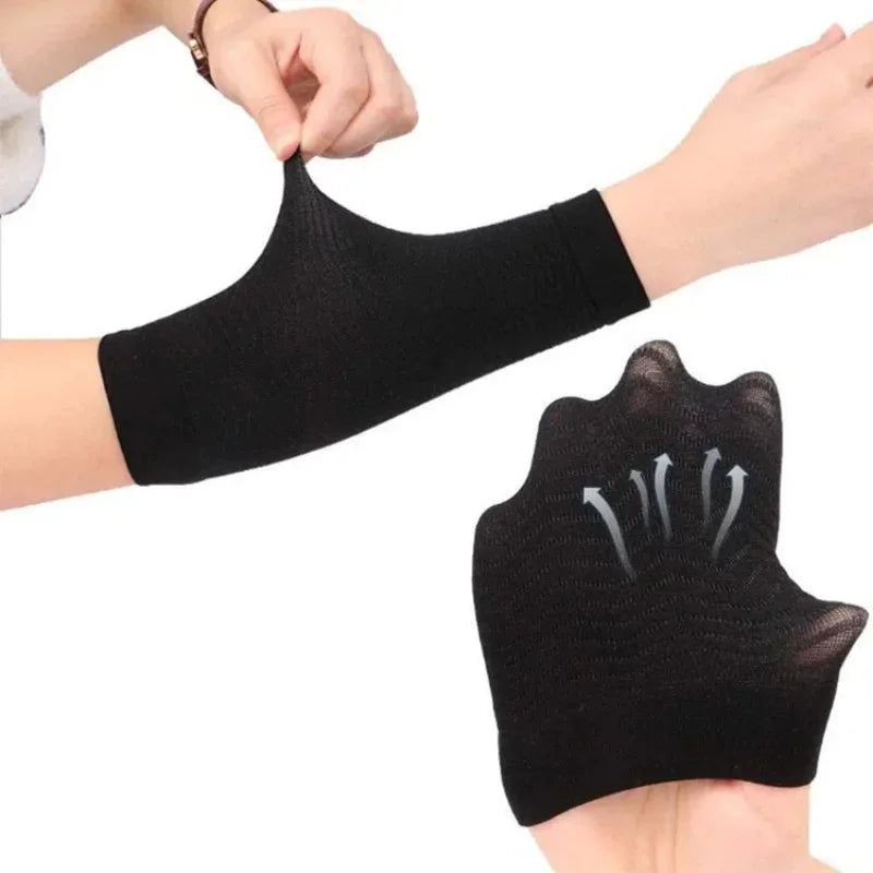 Black arm slimming sleeves for women, made of stretchy material for comfort