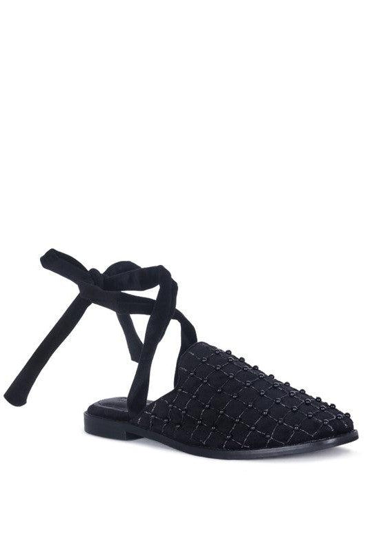 Women's Shoes - Flats Asante Crisscross Beaded Veil Velvet Mules