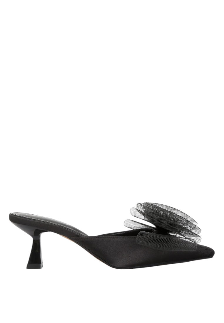 Asma Organza Bow Embellished Satin Mules