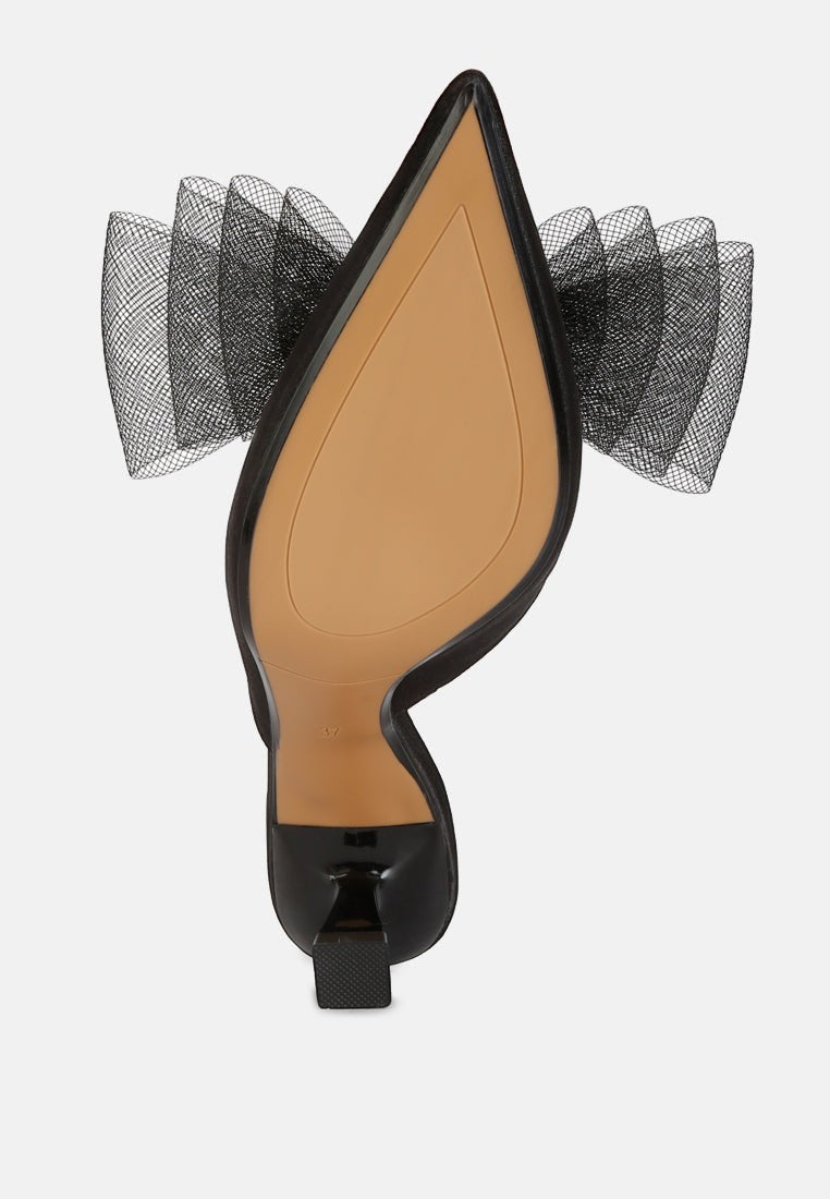 Asma Organza Bow Embellished Satin Mules