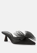 Asma Organza Bow Embellished Satin Mules