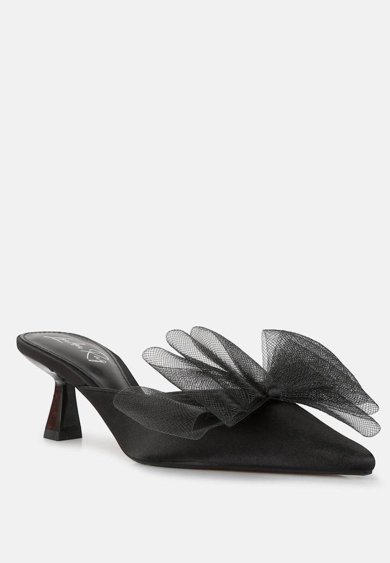 Asma Organza Bow Embellished Satin Mules
