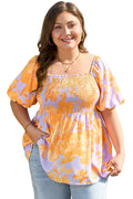 Aspen Plus Size Floral Puff Sleeve Babydoll Blouse