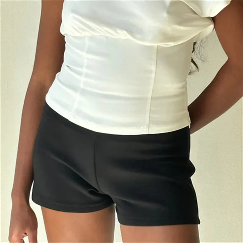 Black athletic shorts, lightweight material for casual workouts