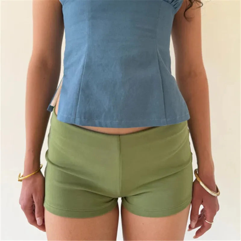 women's green athletic shorts, lightweight fabric for active wear