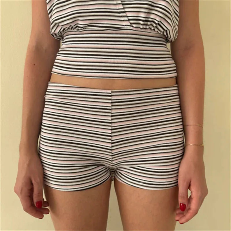 Women’s striped athletic shorts, soft cotton blend, perfect for workouts