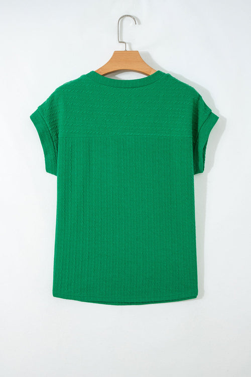 Cable Knit Textured V-Neck Short Sleeve T-Shirt