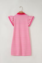 Stripe Flutter Sleeve Contrast Collar Mini Dress