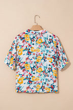 Floral Slit V-Neck Short Sleeve Blouse