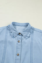 Denim Ruffle Edge Collared Button Up Dress