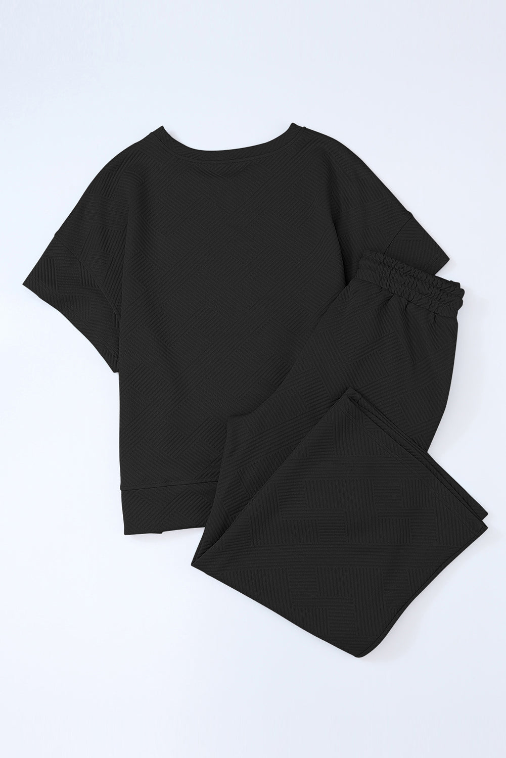 Solid Textured T-Shirt and Drawstring Pants Set