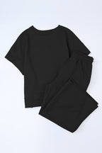 Solid Textured T-Shirt and Drawstring Pants Set